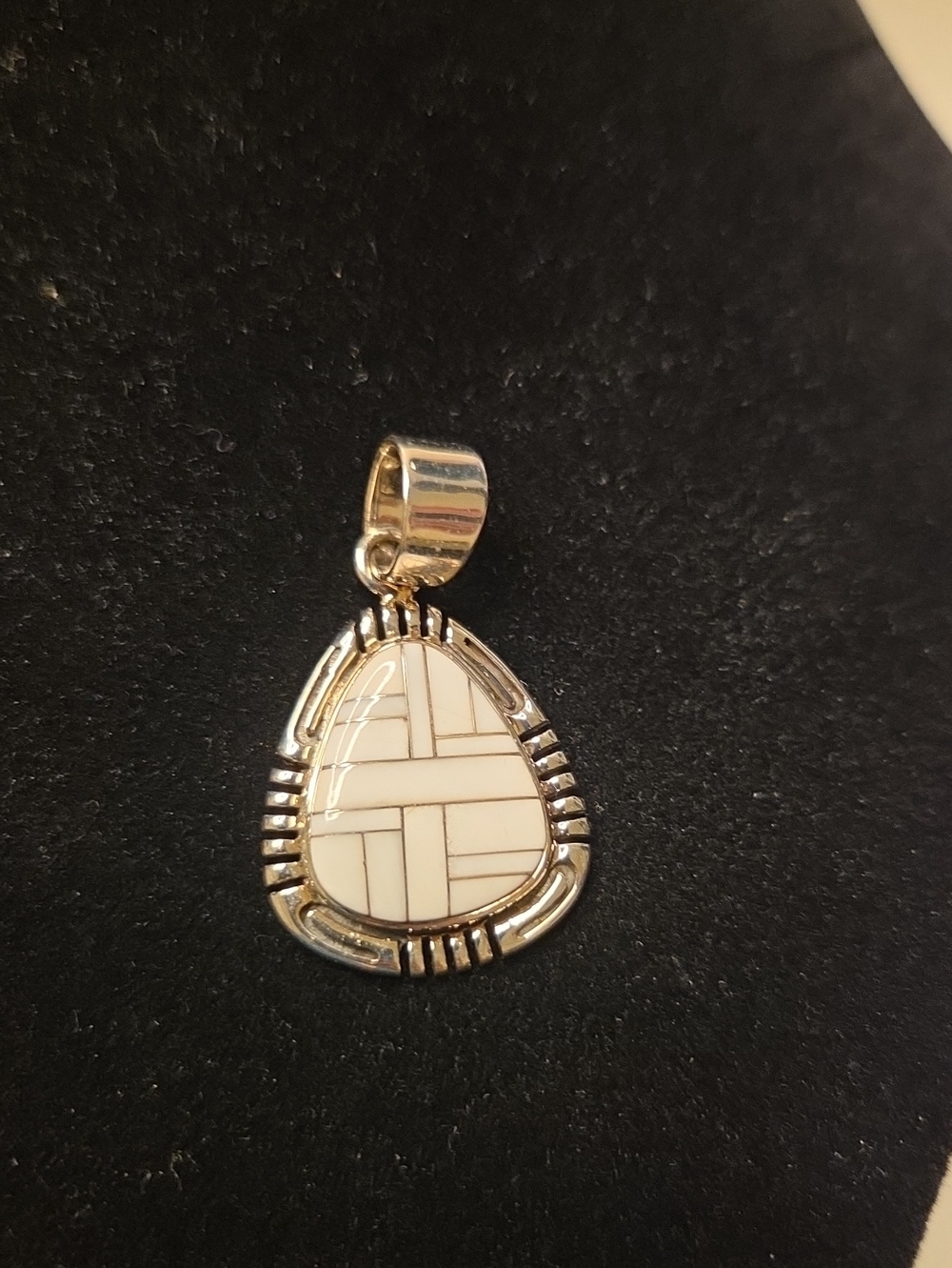 Sterling Silver White Inlay Teardrop Pendant